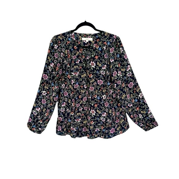 Loft Floral Tie Neck Blouse - Picture 2 of 7